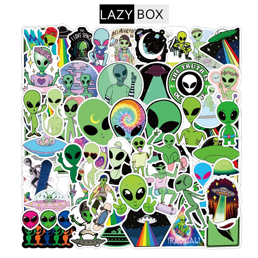 Sticker người ngoài hành tinh Aliens trang trí mũ bảo hiểm, đàn, guitar, ukulele, điện thoại laptop