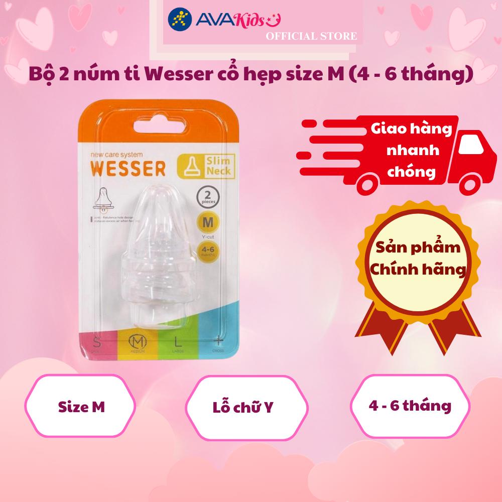 Bộ 2 núm ti Wesser cổ hẹp size M (4 - 6 tháng)