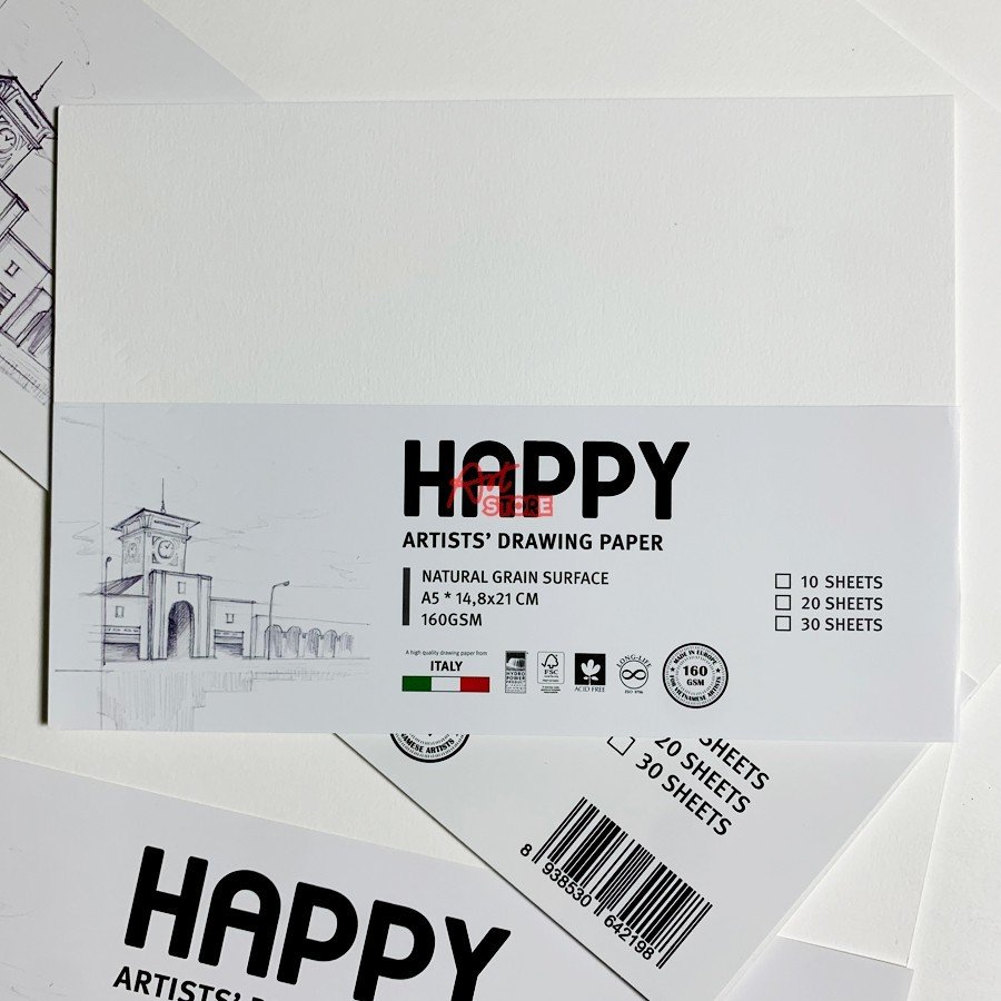 Giấy Vẽ Chì, Giấy Phát Thảo Happy 160gsm A5-A4-A3 (Tệp 10 Tờ)