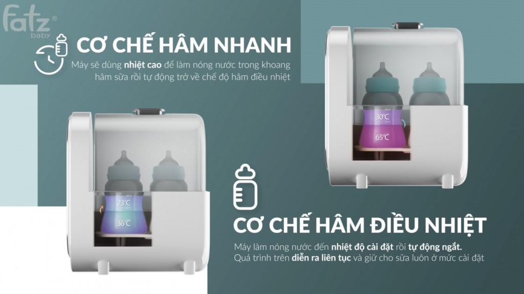 Máy hâm sữa điện tử 2 bình cổ rộng Duo 6 tiệt trùng, hâm thức ăn, hâm nóng nhanh, rã đông hẹn giờ có đèn Led