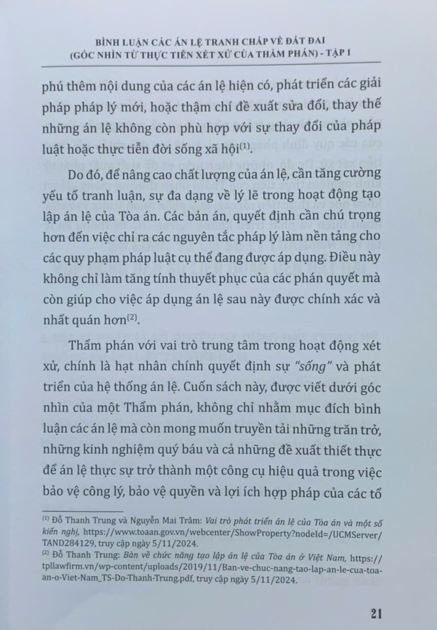Bình luận các án lệ tranh chấp về đất đai – Góc nhìn từ thực tiễn xét xử của Thẩm phán (tập 1 và 2)