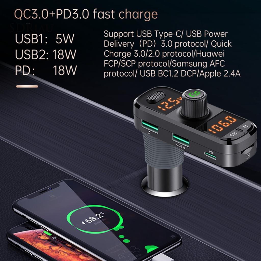 *QCDZ* BC70 Car Bluetooth 5.0 MP3 Player Hands-free Calling Dual Digital Tube Display QC3.0 PD USB Fast Charger FM Transmitter