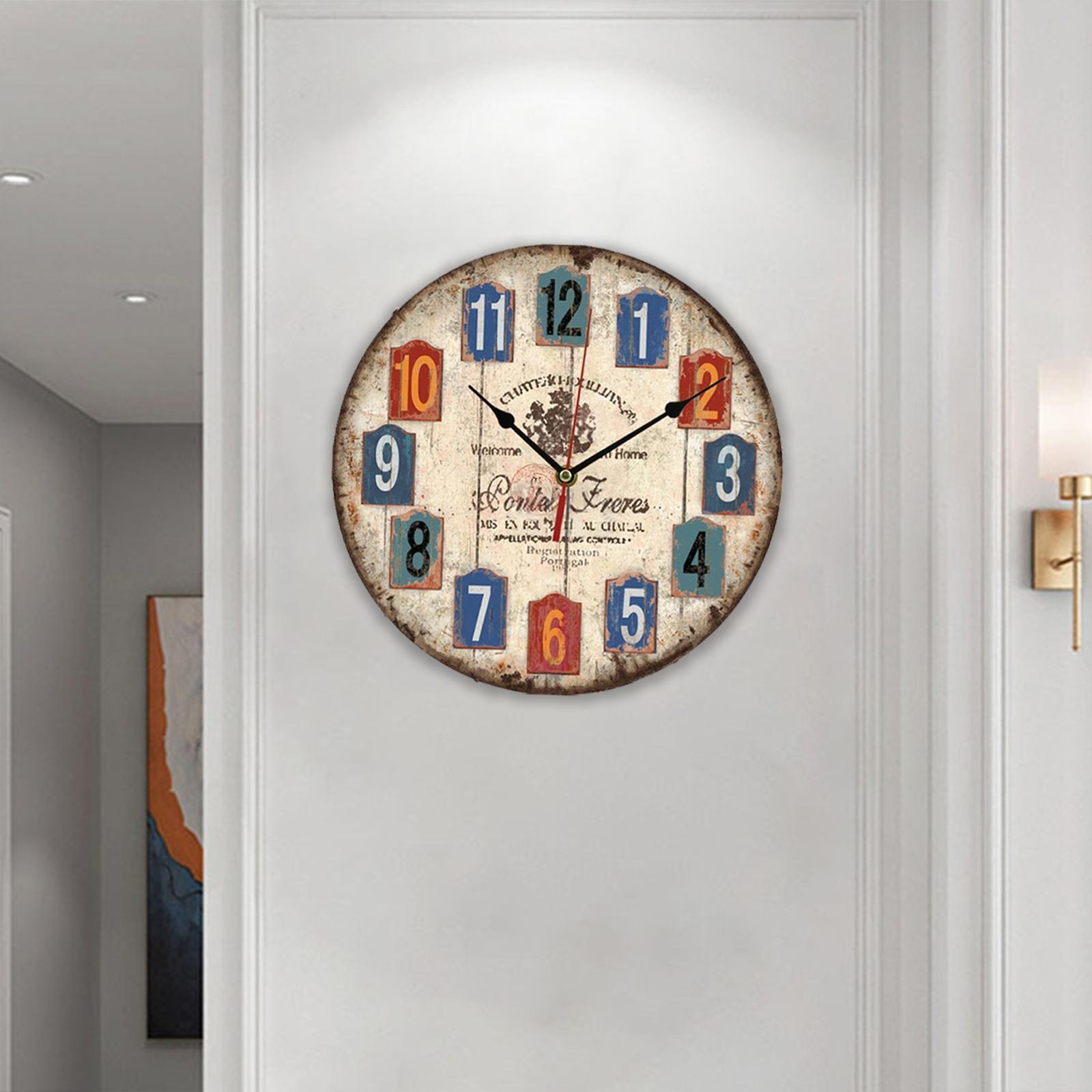 Rustic Wooden Wall Clock Living Room Kitchen Bedroom Decor