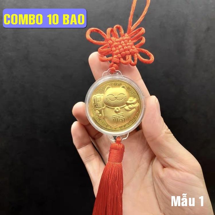 Set 10 dây treo đồng xu con mèo may mắn, cát tường, như ý 2023 - Mẫu 1, Tiền lì xì tết 2023 , NELI