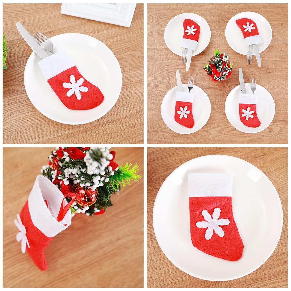 Người giữ dao kéo Giáng sinh mini, 24 miếng rửa chén Giáng sinh màu đỏ, vớ trang trí bàn Giáng sinh, đồ trang trí Giáng sinh nhỏ cho bữa tối / các bữa tiệc Xmas