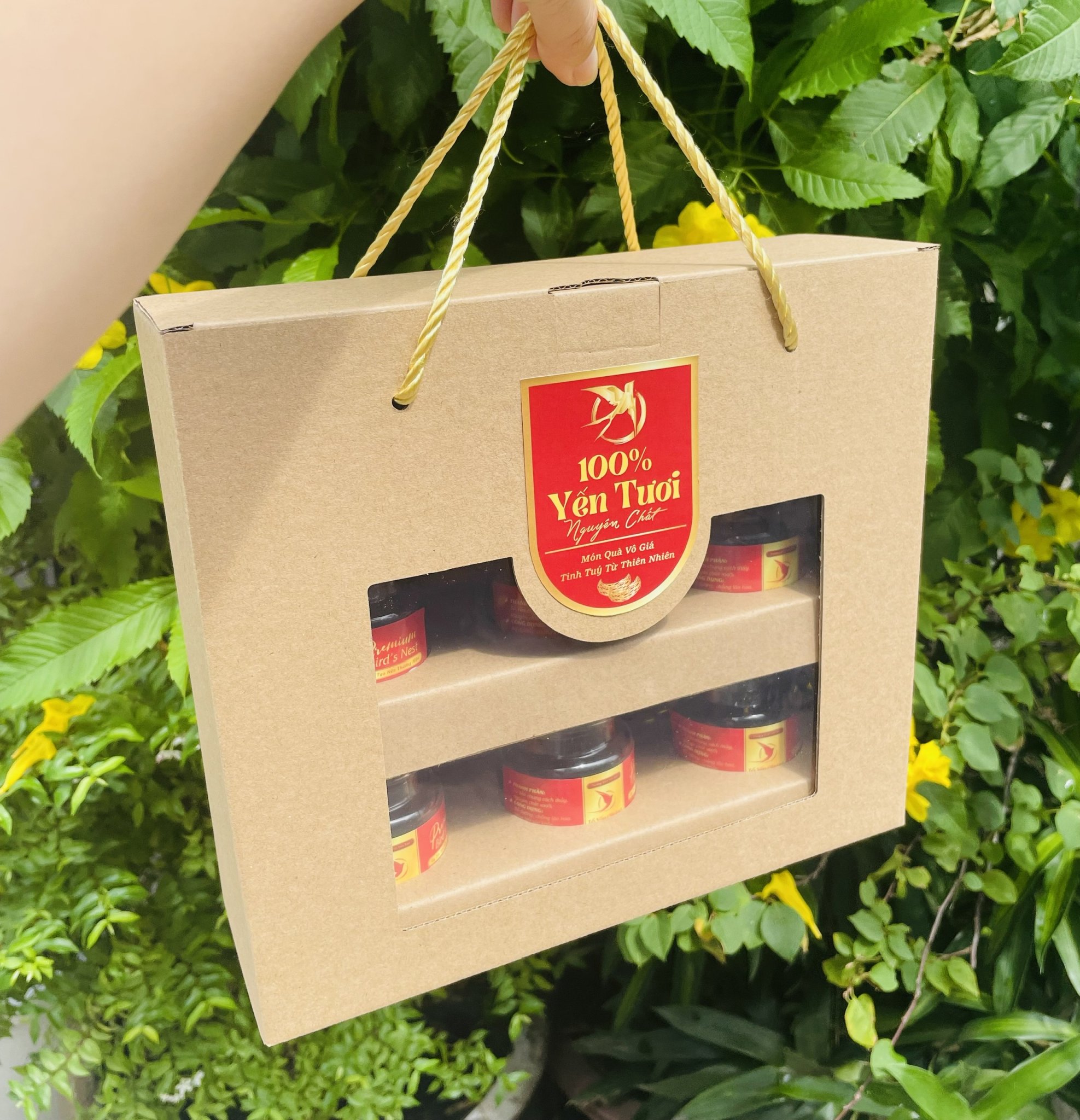 Hộp 6 hủ yến kính trong tặng kèm bộ tem hủ sang trọng giá siêu hạt dẻ - có khay cho hủ lục giác 100ml