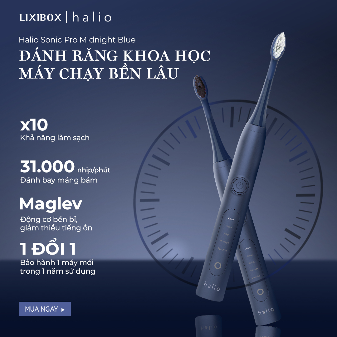 Combo Máy Tăm Nước Halio UltraClean Blue, Máy Rửa Mặt Halio Originals, Bàn Chải Điện Halio PRO Midnight Blue