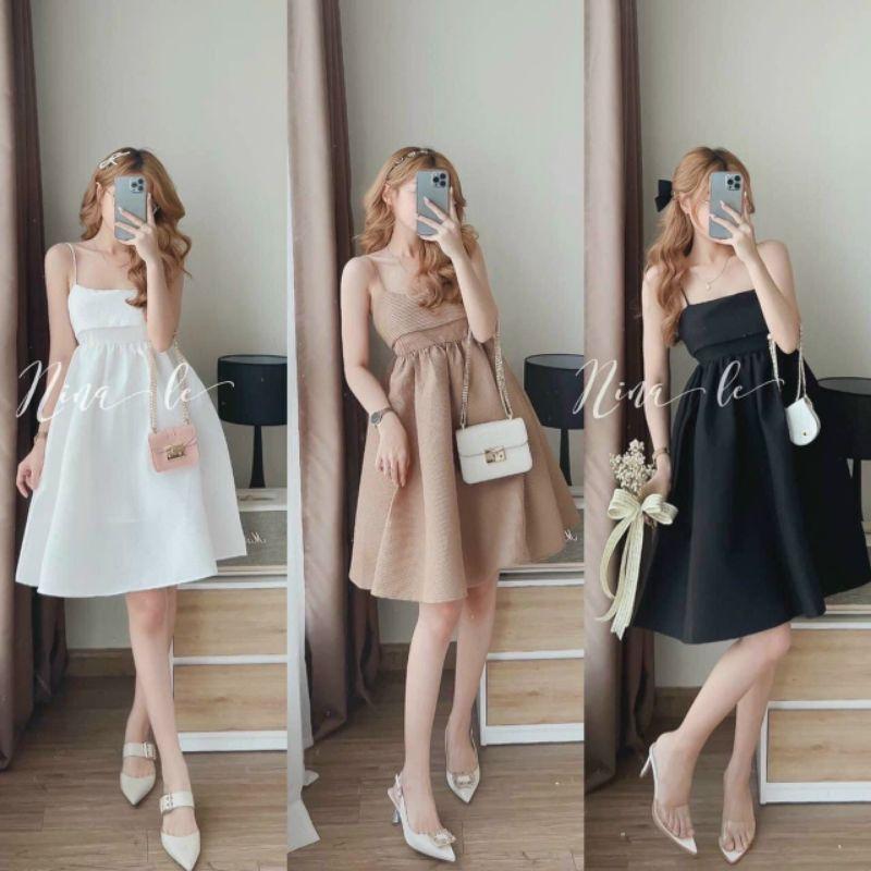 ĐẦM 2 DÂY BABYDOLL XOÈ CỘT NƠ SAU LƯNG 6 MÀU PASTEL