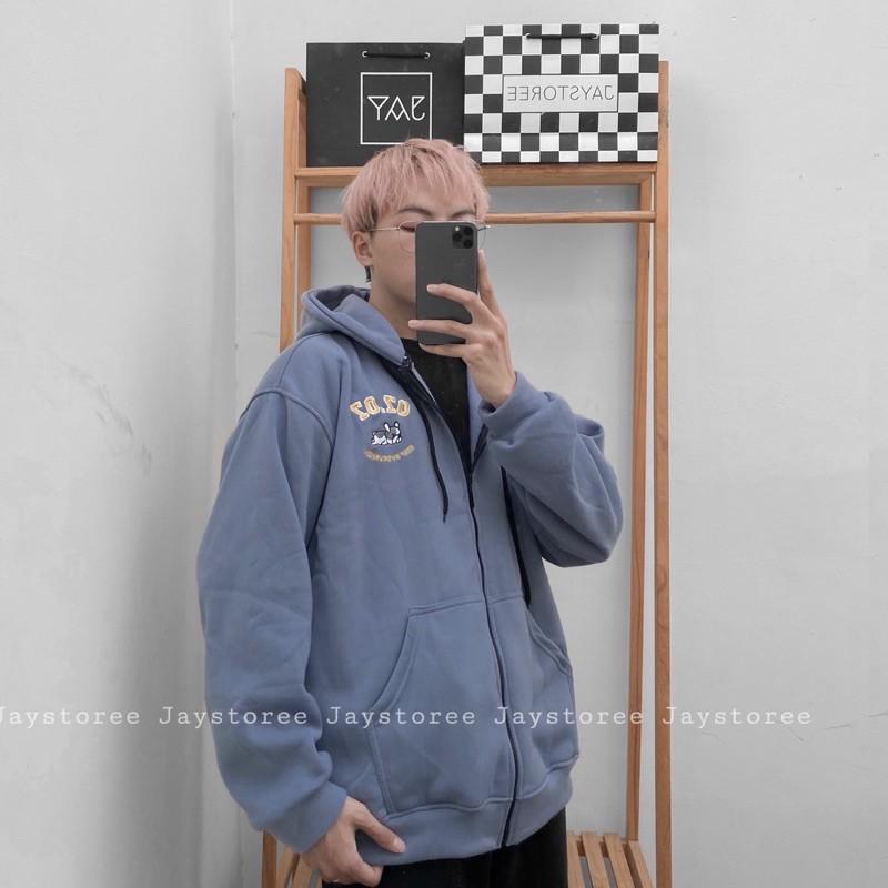 Áo Khoác Hoodie Zip Nỉ Bông 07.07 màu Xanh xám/Nam nữ Unisex/ Jaystoree