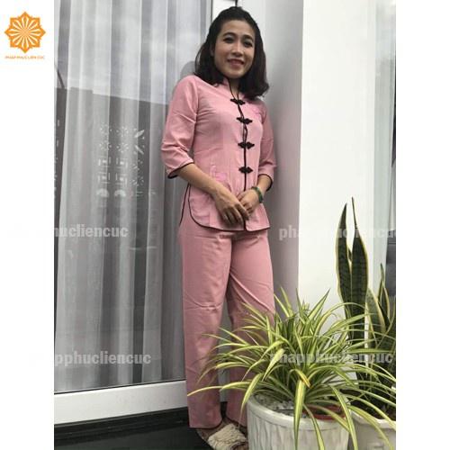 Đồ lam đi chùa nữ - Pháp phục mẫu xẫm thẳng vải kate, bền màu không nhăn xưởng may Liên Cúc