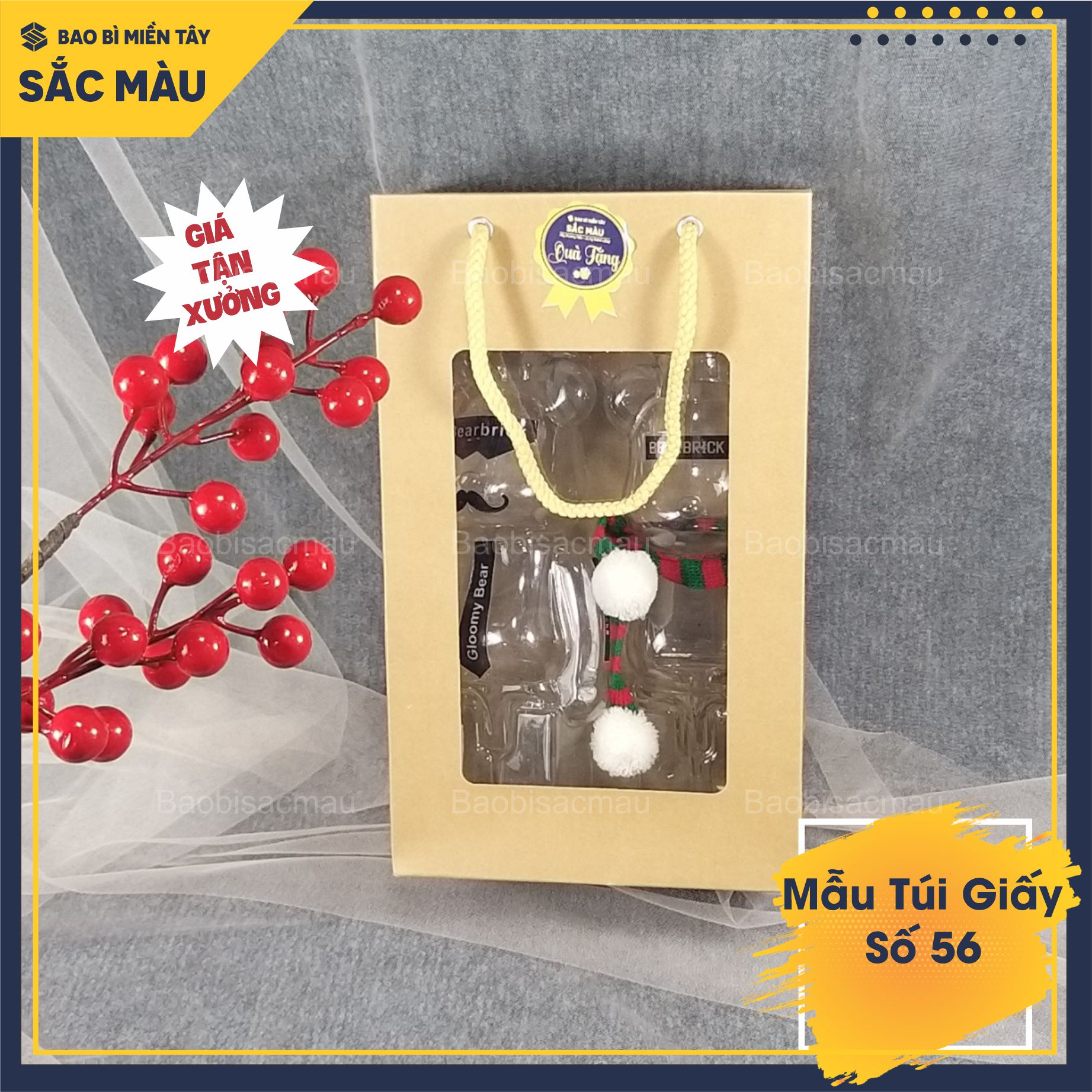 5 Túi giấy mặt kiếng đựng quà biếu tặng, trái cây, chai mật ong, mật nho, hoa sáp, đồ thực phẩm...Túi giấy số 56 - 57