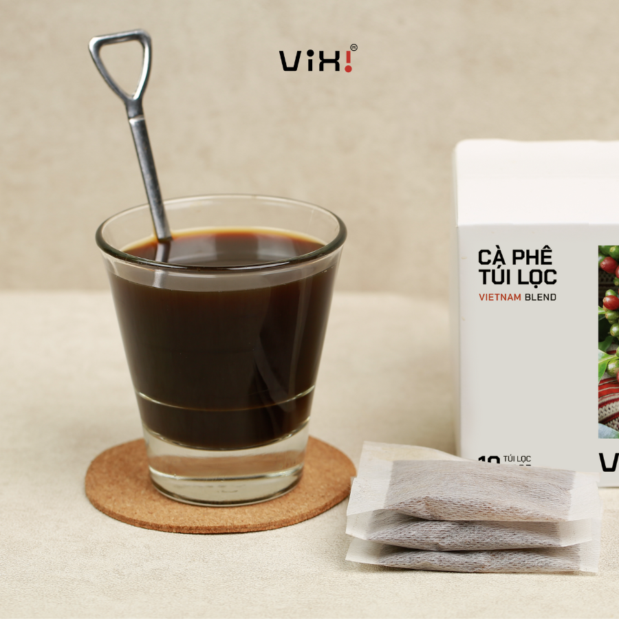 Cà phê Blend túi lọc nguyên chất tiện lợi rang mộc ViXi hộp 8g