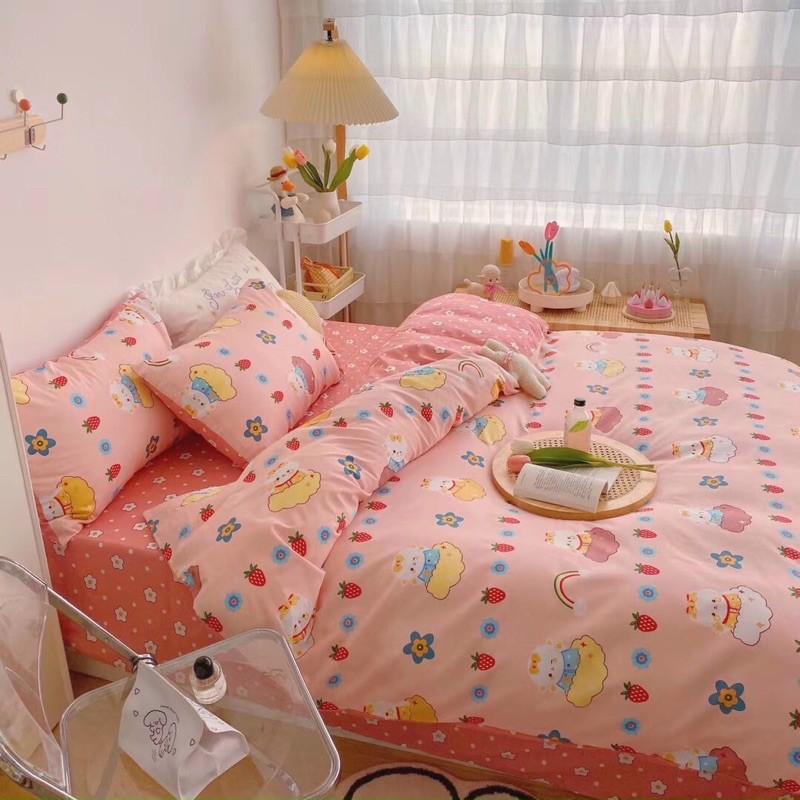 Bộ Chăn Ga Gối Cotton Living 100%côtton Hàng Nhập Khẩu Cao Cấp 4 Món Thỏ Hồng