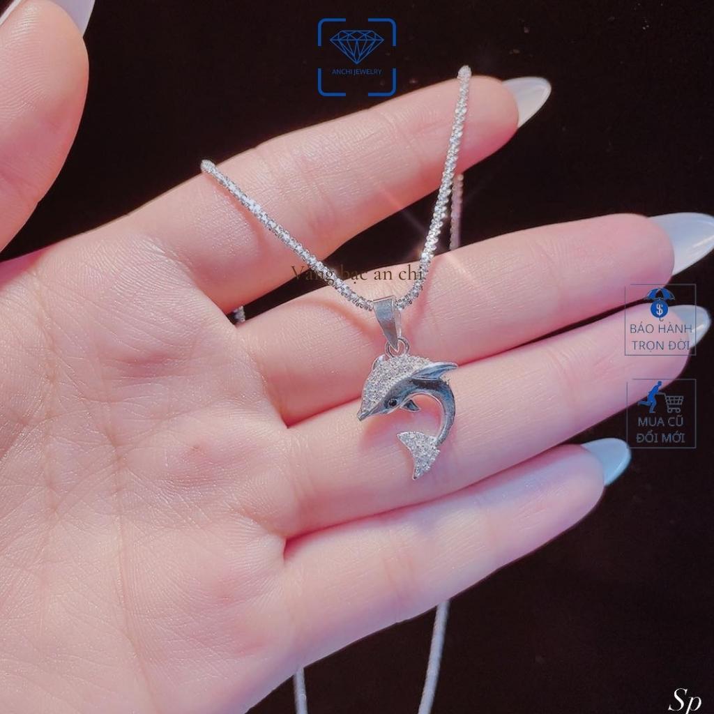 Dây chuyền vòng cổ bạc nữ mặt hình cá heo đính đá thời trang, trang sức Anchi jewelry