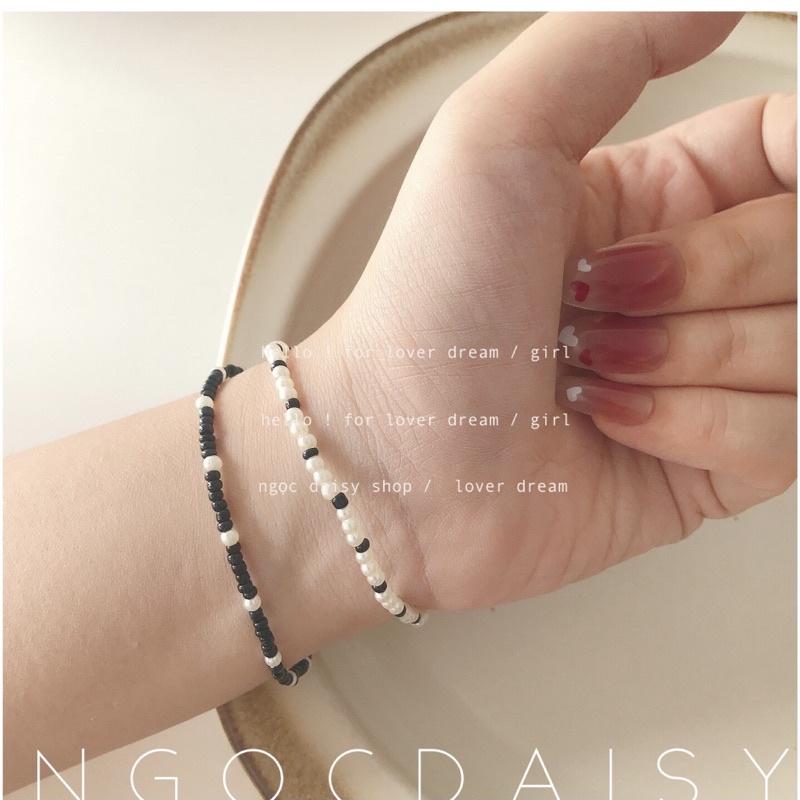 N130 vòng tay Nam handmade hạt cườm trắng đen phong cách Hàn Quốc cá tính