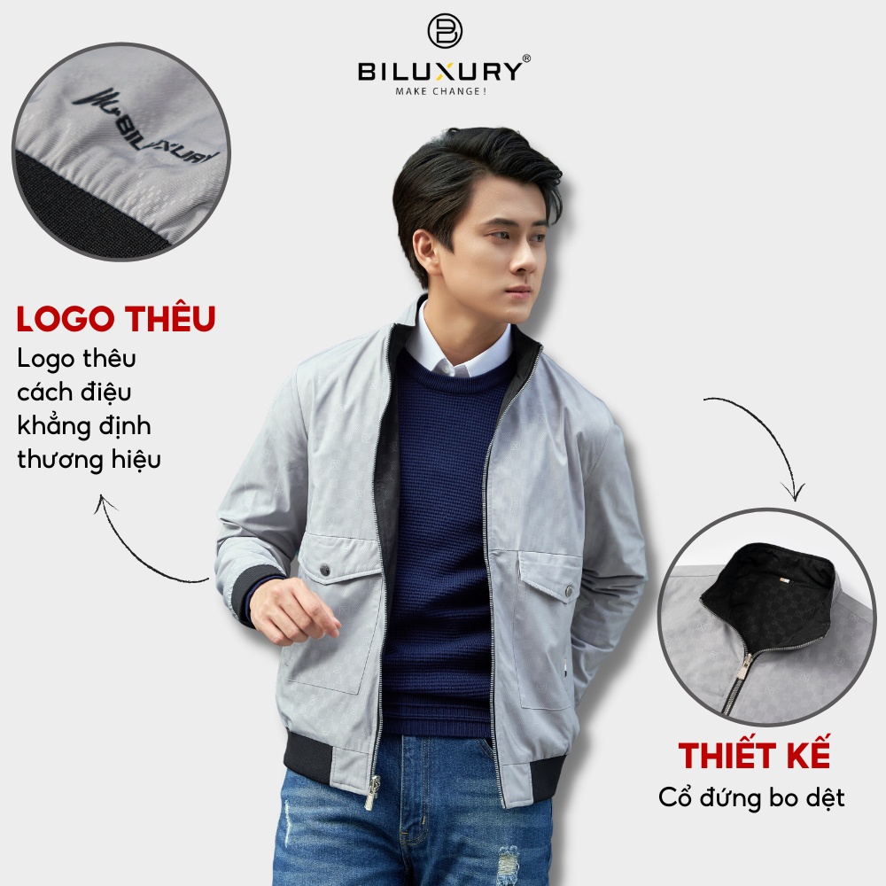 Áo khoác gió nam Biluxury thiết kế mặc 2 mặt tiện lợi phom dáng thể thao khỏe khoắn 6AG2T022DEN