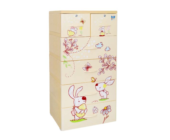 Tủ nhựa 5 tầng Qui Phúc KID màu hột gà mẫu Con Thỏ KT 600 x 470 x 1300 mm _ Juno Sofa hàng lắp sẵn