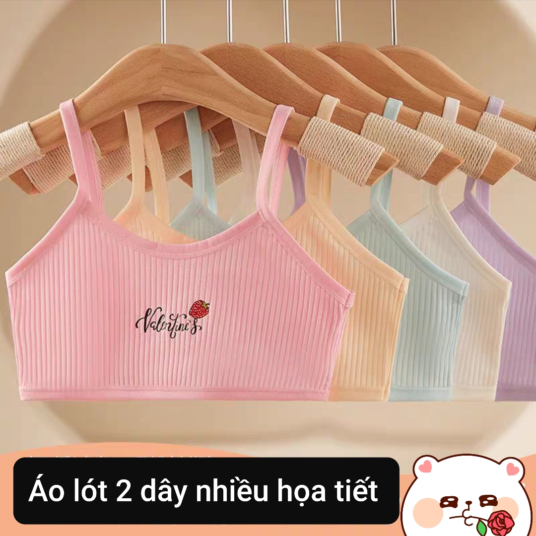 Áo lót bé gái 2 dây không đệm hoạ tiết dễ thương áo lá freesize cho nữ sinh từ 20 đến 40kg