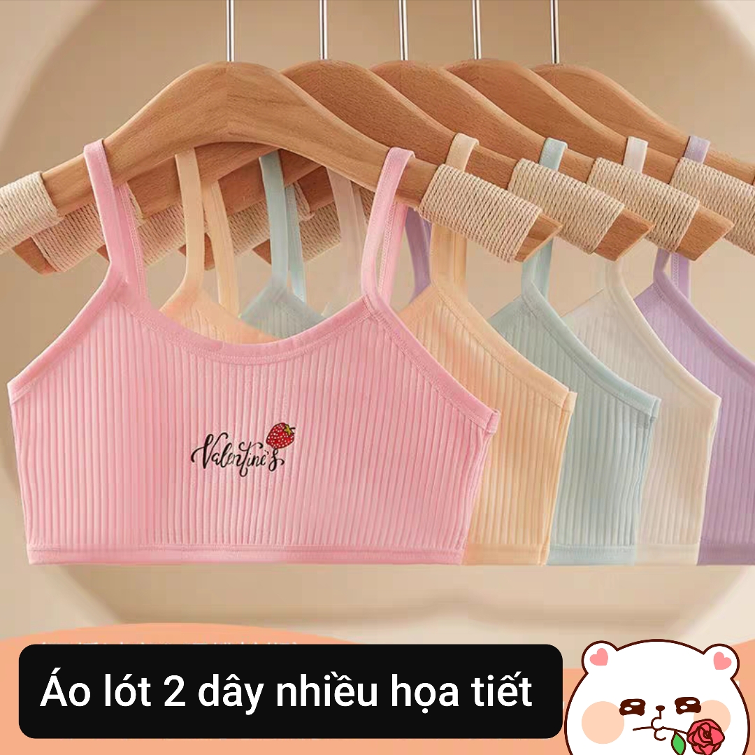 Áo lót bé gái 2 dây không đệm hoạ tiết dễ thương áo lá freesize cho nữ sinh từ 20 đến 40kg