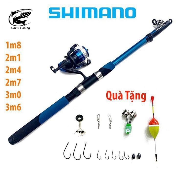 Bộ cần câu máy Shimano tặng kèm dây câu, lưỡi câu và phụ kiện đầy đủ như hình