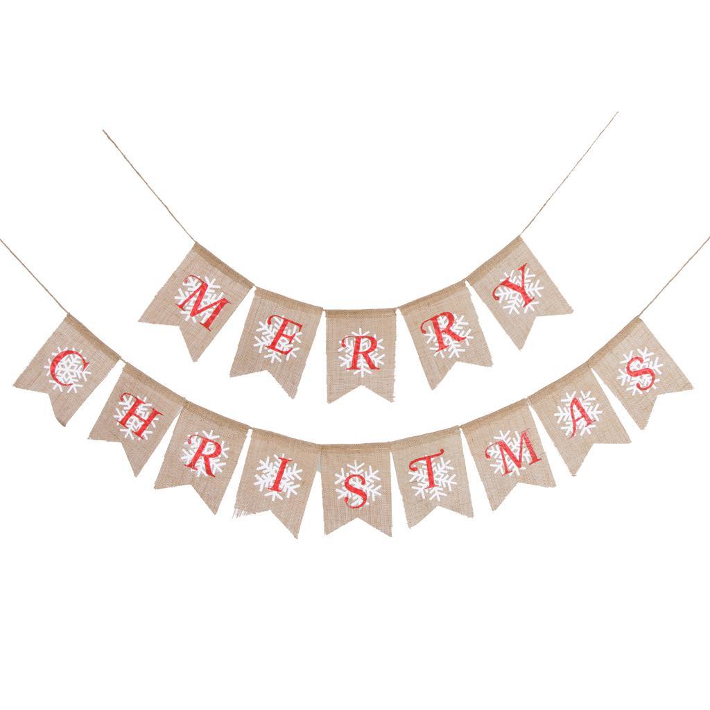 Merry Christmas Snowflake Burlap Bunting Banner Hanging Garland Xmas Decor