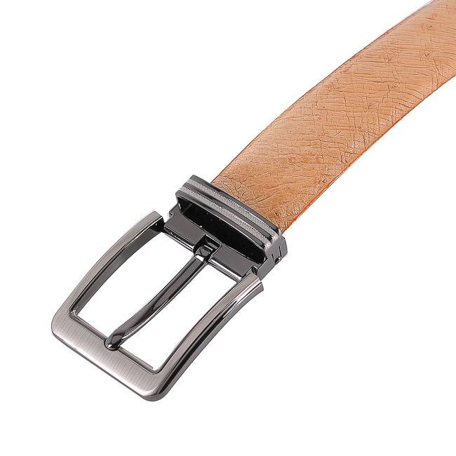 Dây nịt nam da đà điểu Huy Hoàng 3,5P da hột đầu kim màu vàng bò HT4450