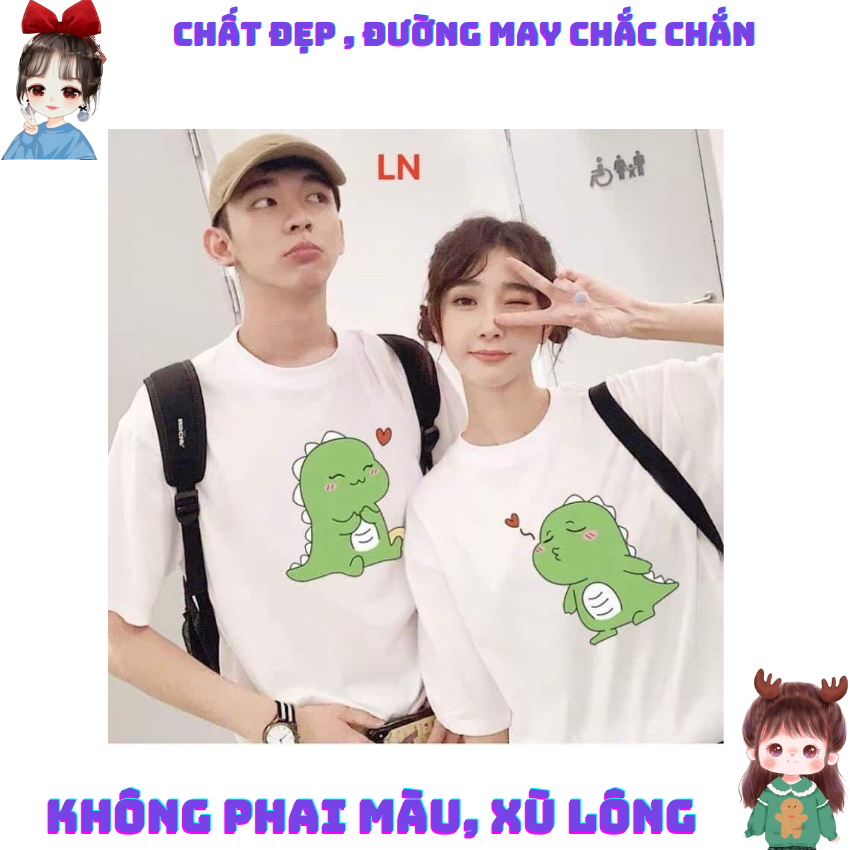 Áo Đôi Đẹp Nam Nữ Mùa Hè TT06, Áo Đôi Với Người Yêu In Khủng Long Bắn Tim