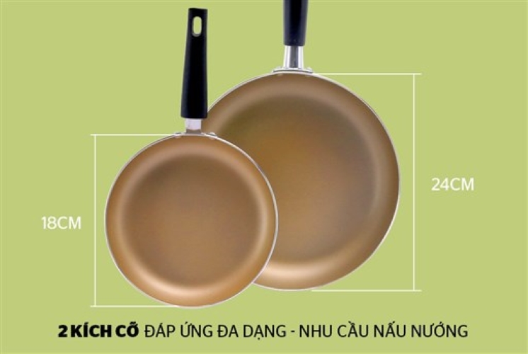 Chảo cặp nhôm trơn cạn phi 18 + 24 xanh