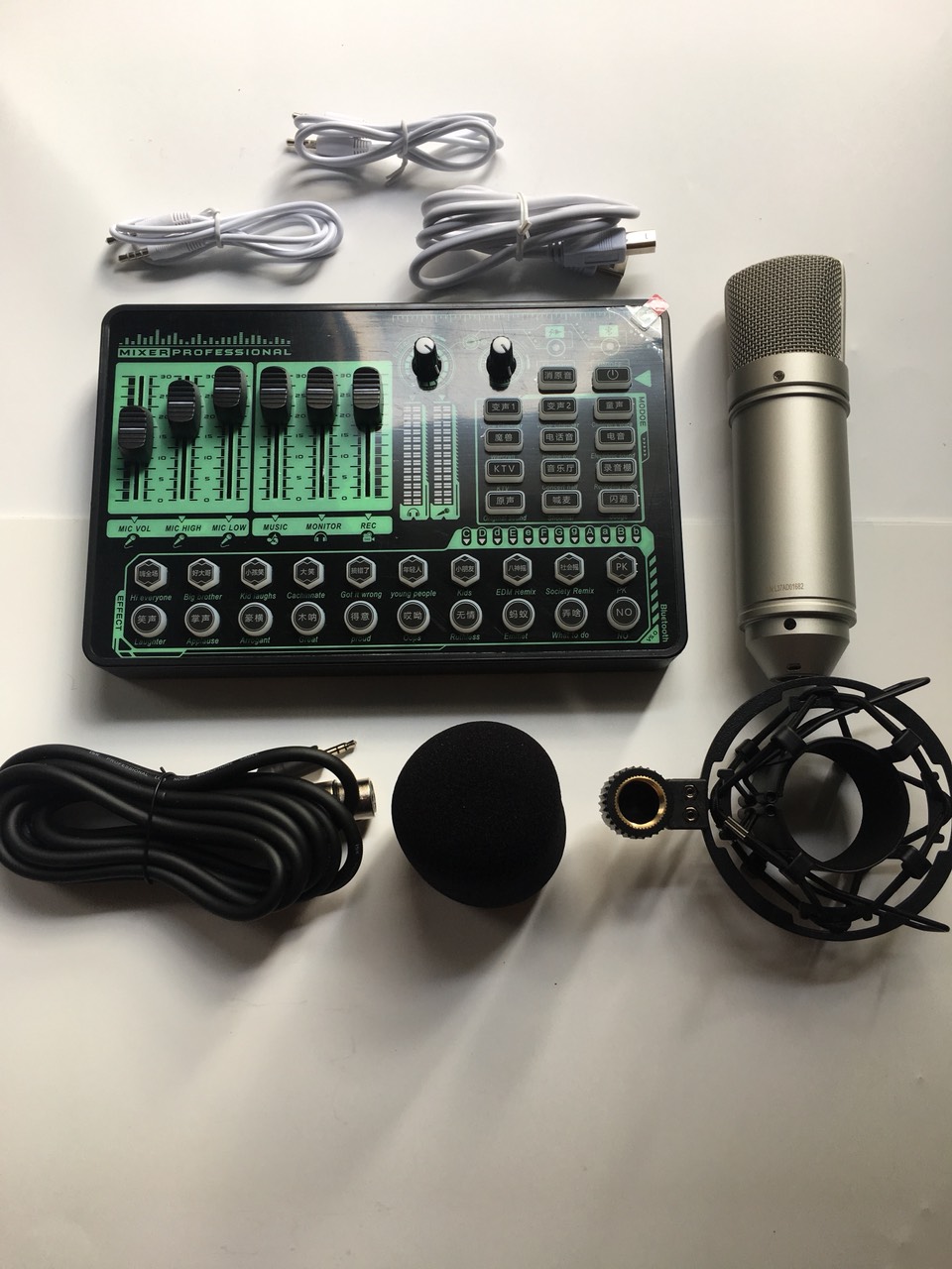 Combo Thu Âm Livestream Sound Card H9 Pro autotune Mic AT100