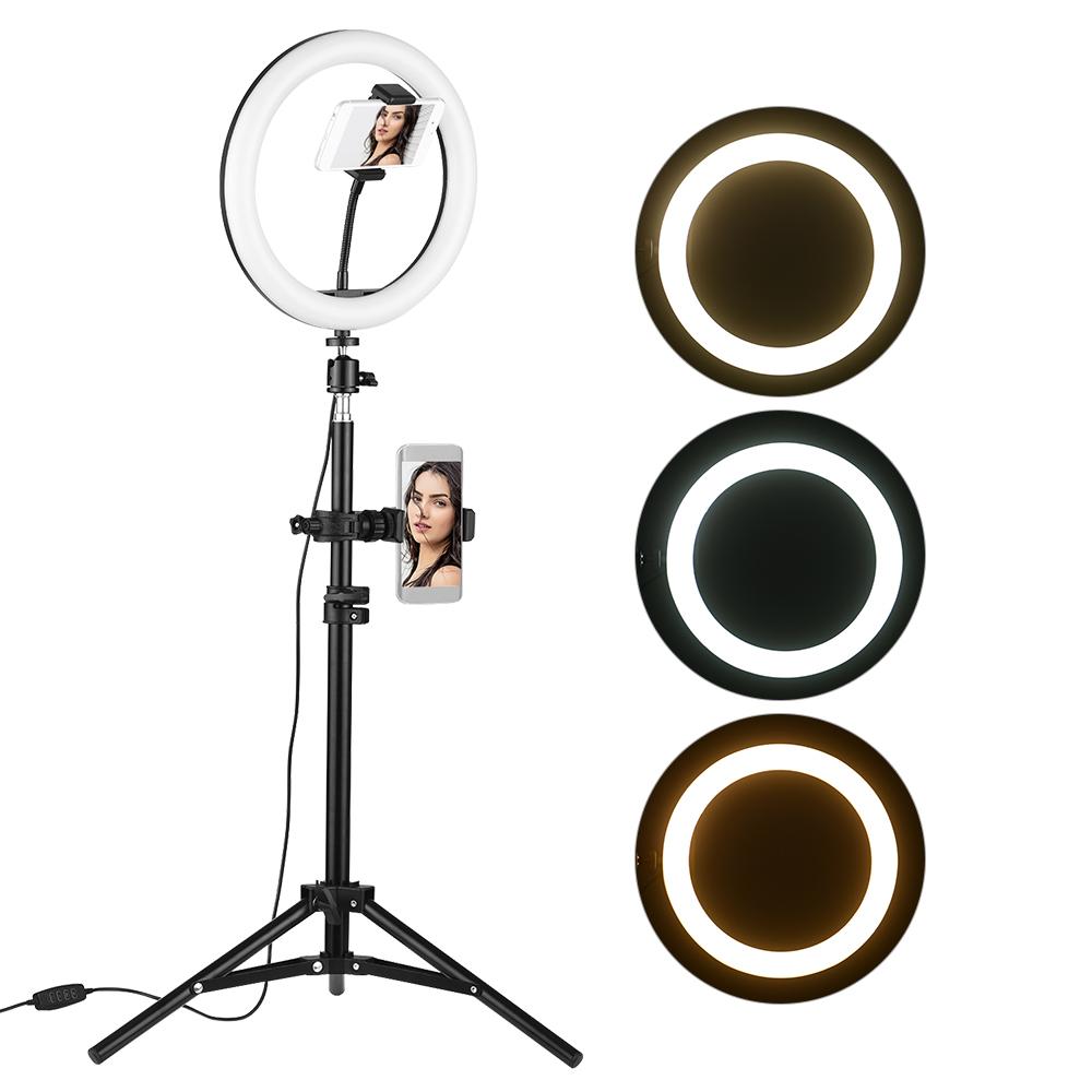 Đèn LED vòng để bàn 10 inch 3 chế độ chiếu sáng USB có thể điều chỉnh đầu bóng 80cm