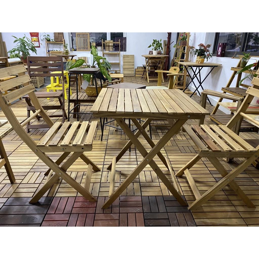 Bộ bàn ghế Bistro gỗ tự nhiên chuyên làm bàn cafe ban công sân vườn - Bàn & 2 Ghế Ban Công Chung Cư Xuất Khẩu Hàn Quốc