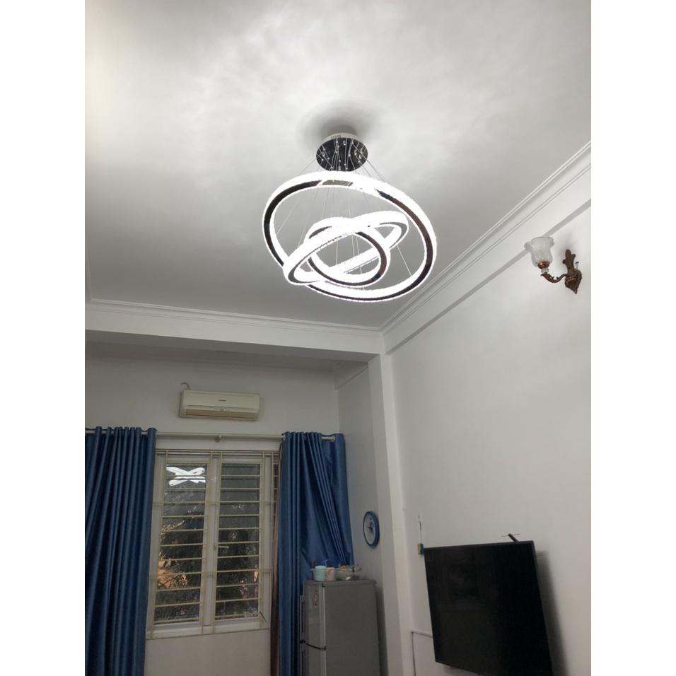 Đèn chùm thả trần pha lê 3 vòng bản 5cm decor phòng khách,ngủ,bếp kích thước lớn,có điều khiển từ xa 3 chế độ ánh sáng