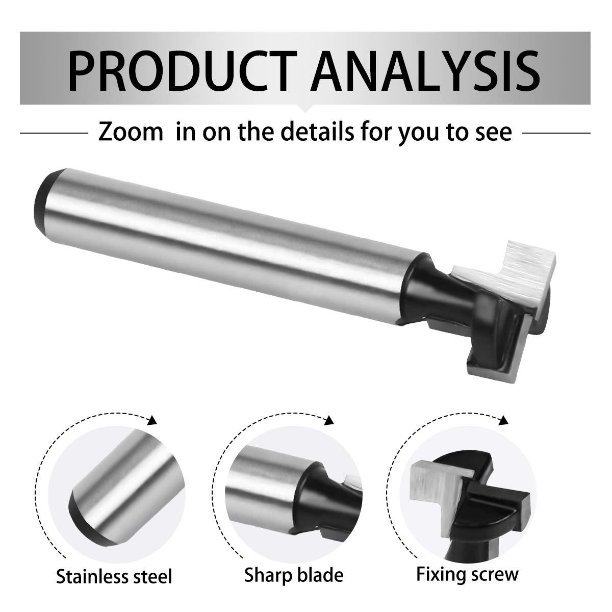 Bit định tuyến khe chữ T 8 mm, Bit định tuyến hình dạng khe chữ T, 3 cái Cán dao có lưỡi Dao cắt chế biến gỗ cho dụng cụ điện Dụng cụ chế biến gỗ