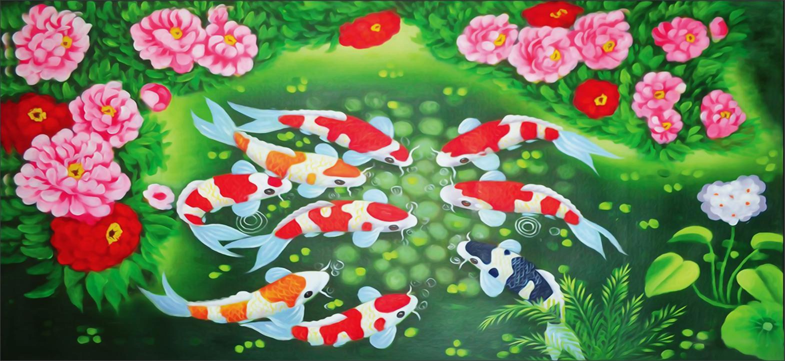 Tranh đính đá cửu ngư quân hội LV470 120 x 60 cm chưa đính