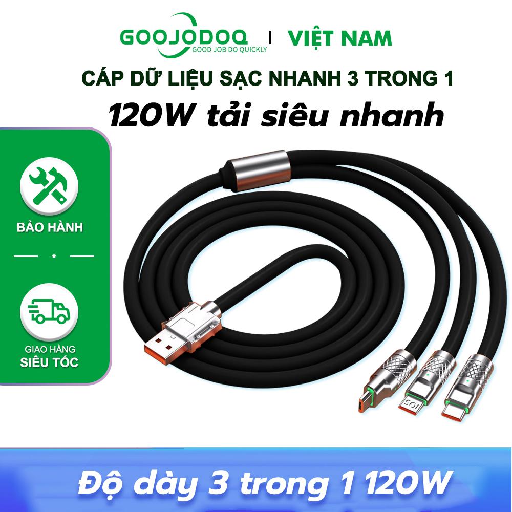 [HÀNG CHÍNH HÃNG GOOJODOQ] Cáp sạc siêu nhanh Goojodoq Hợp kim kẽm 3 trong 1 120W 6A Silicon lỏng Cáp dữ liệu sạc nhanh cho Micro USB Type-C - đen