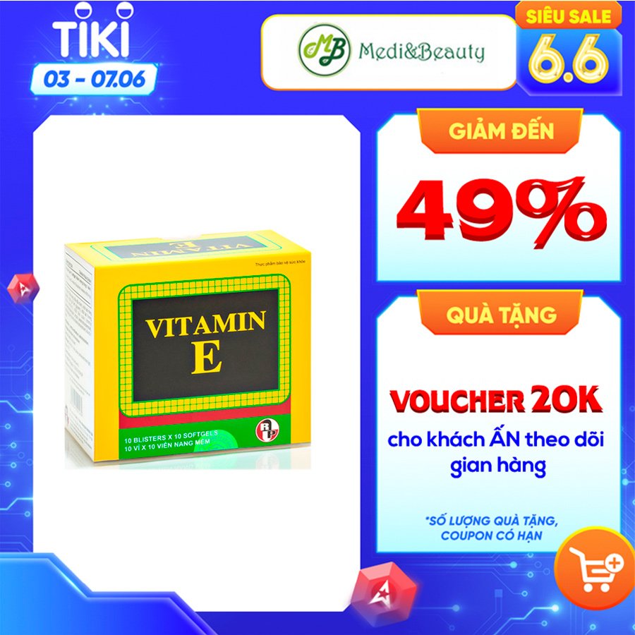 Viên uống TPCN BỔ SUNG VITAMIN E-Giúp chống Oxy hoá,hạn chế lão hoá da và làm đẹp da-hộp 100 viên