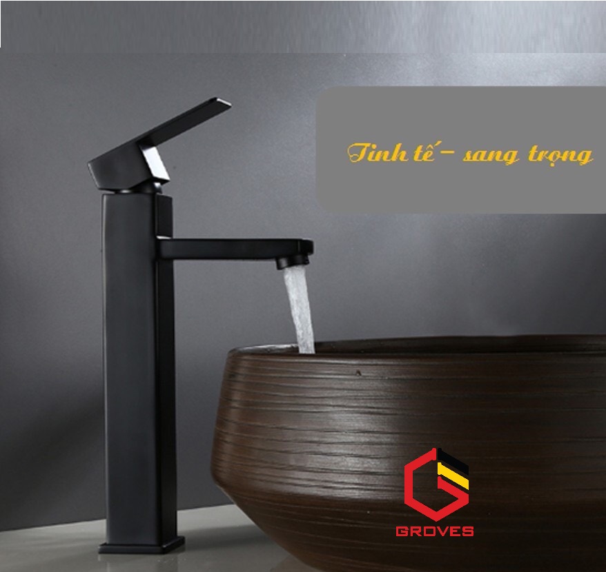 Vòi rửa mặt thân cao đen GR6006 black