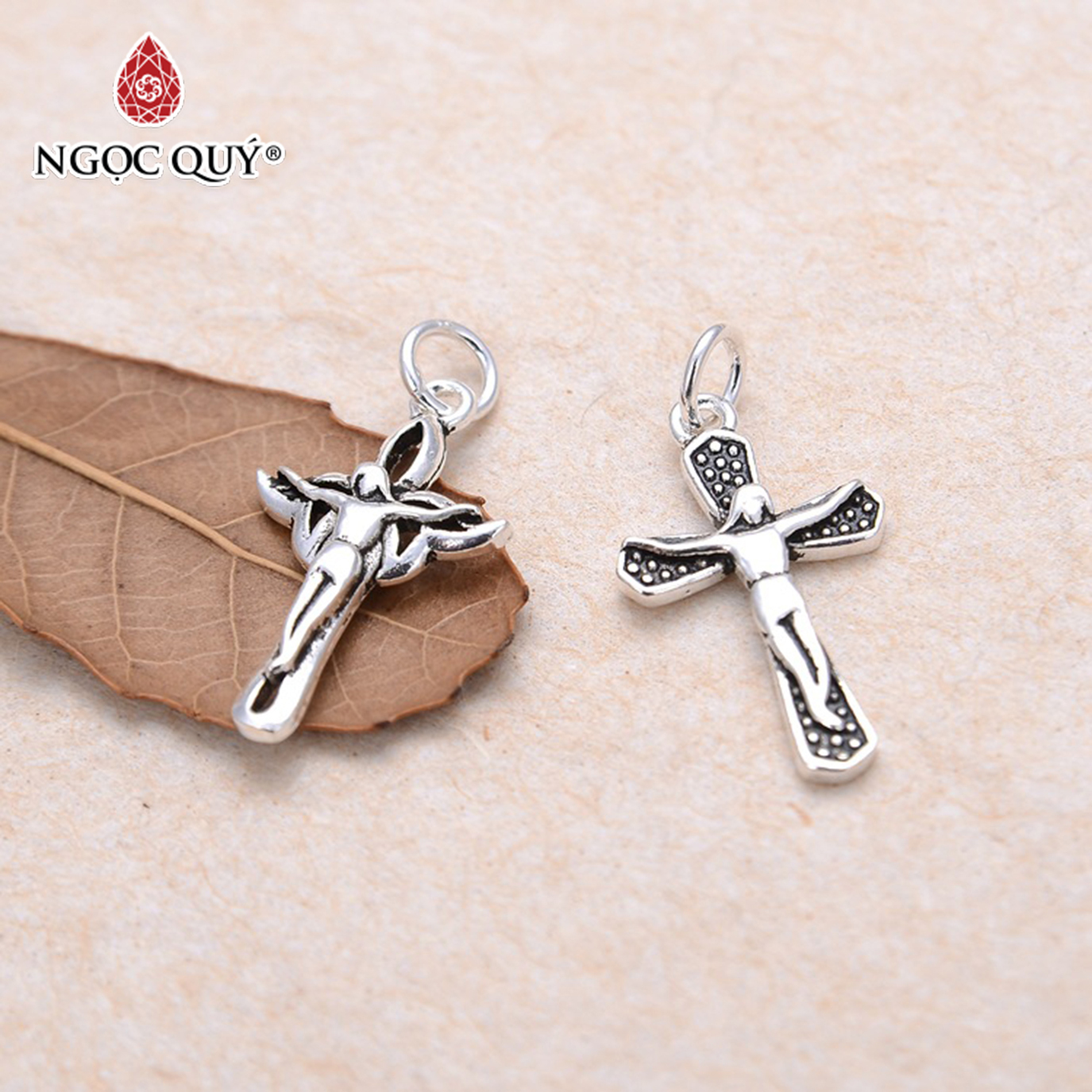 Combo 2 cái charm bạc thánh giá chúa Jesus - Ngọc Quý Gemstones