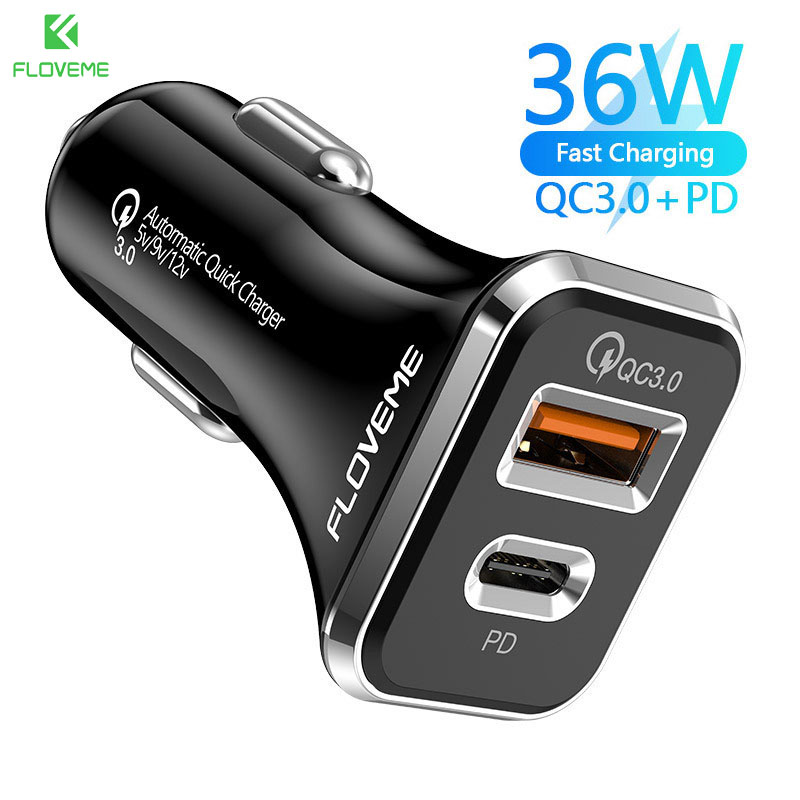 FLOVEME Sạc USB Ô Tô 18W Quick Charge QC3.0 Cho iPhone 12 11 Loại C dành cho Điện Thoại Di Động - Hàng chính hãng