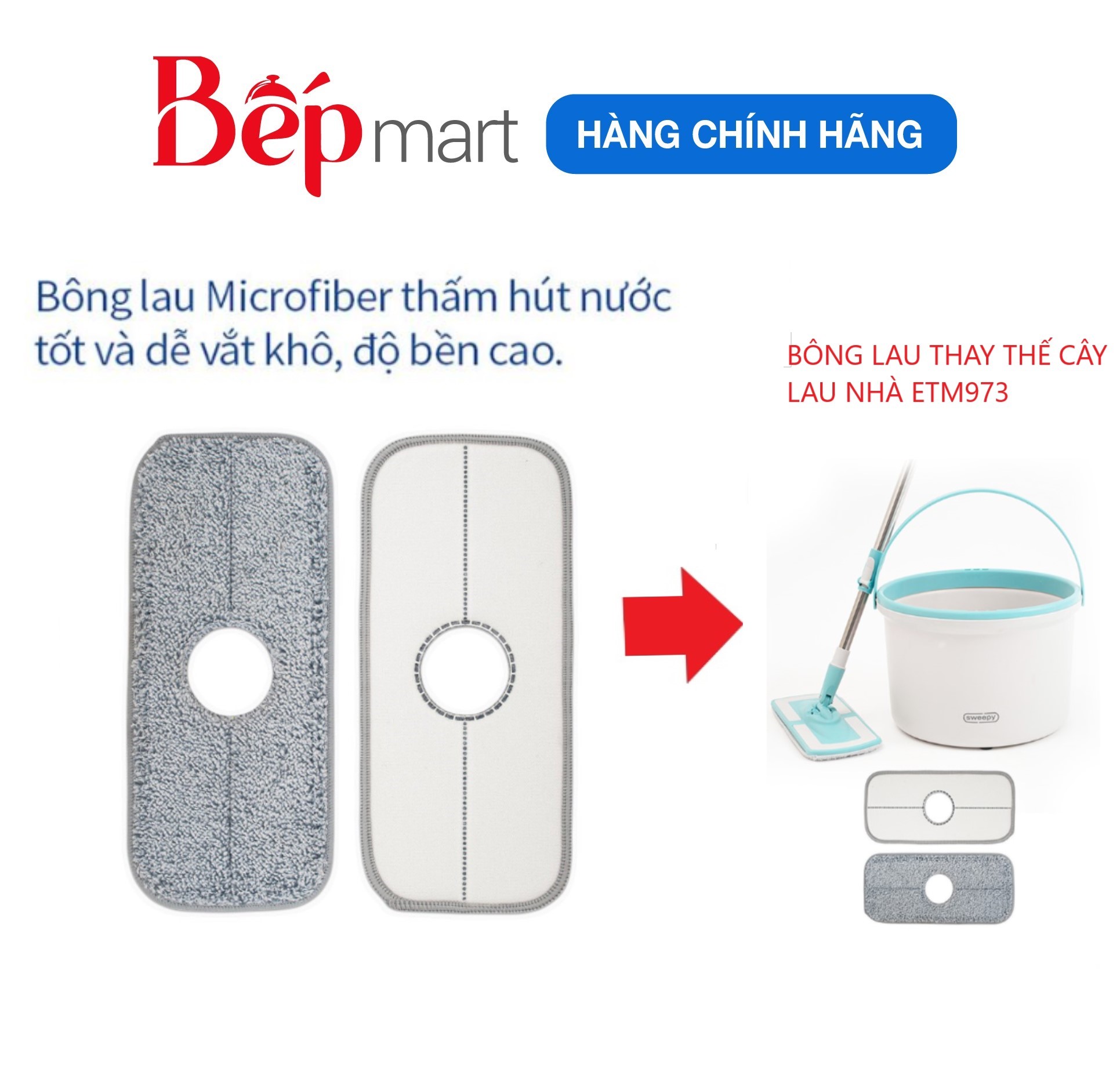 Bộ miếng lau nhà thay thế LocknLock Sweepy ETM973RF - bộ 2 cái, thấm hút nước tốt - Hàng chính hãng