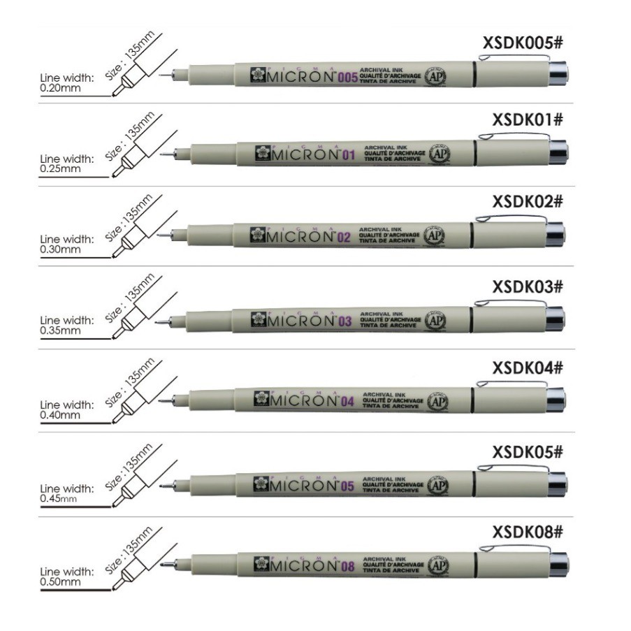 Set 8 Bút kim màu đi nét chuyên nghiệp Sakura Pigma Micron cỡ 05