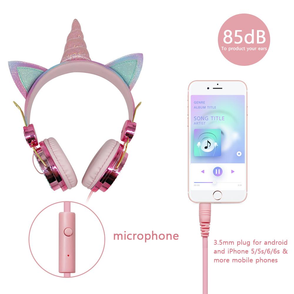 Dễ Thương Kỳ Lân Có Dây Tai Nghe Có Micro Bé Gái Daugther Nhạc Stereo Tai Nghe Máy Tính Di Động Điện Thoại Game Thủ Tai Nghe Trẻ Em Quà Tặng