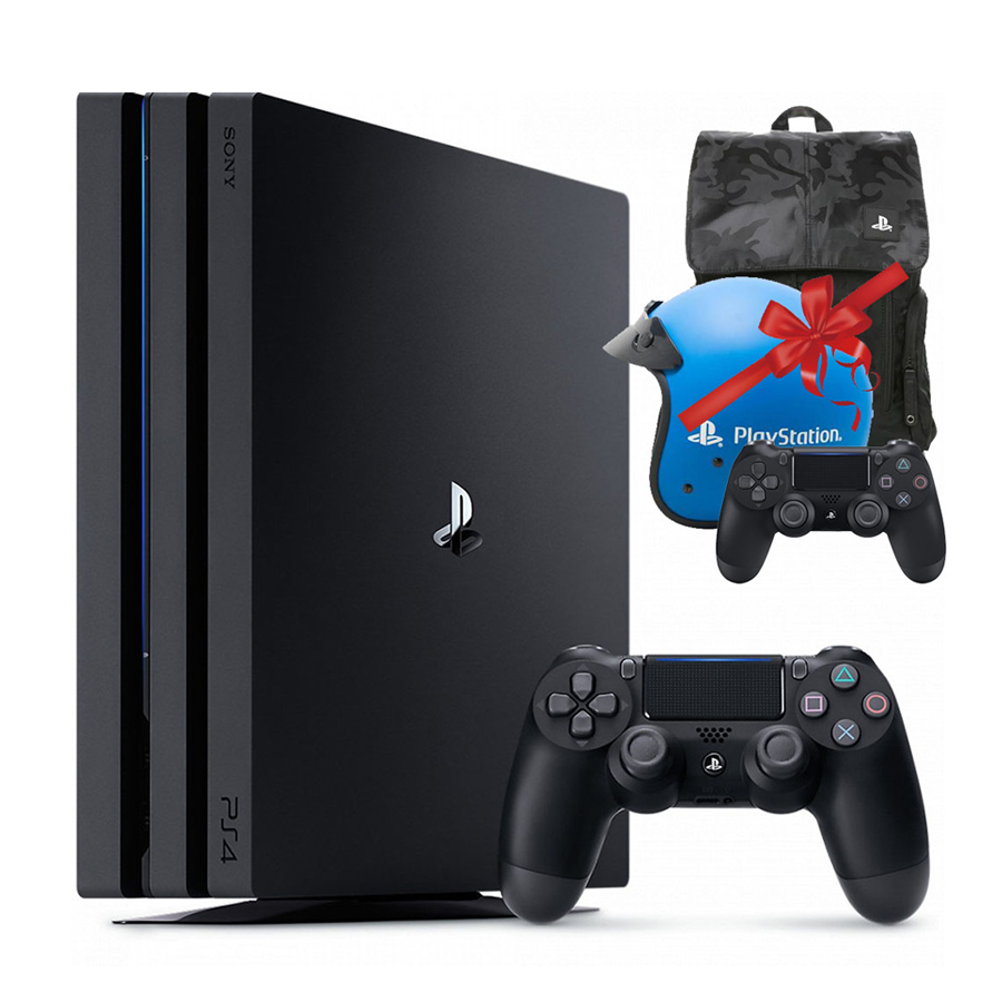 Máy Playstation PS4 PRO 1TB CUH-7218B + Combo quà tặng: Tay bấm game, Balo &amp; Nón bảo hiểm PS4 - Hàng chính hãng