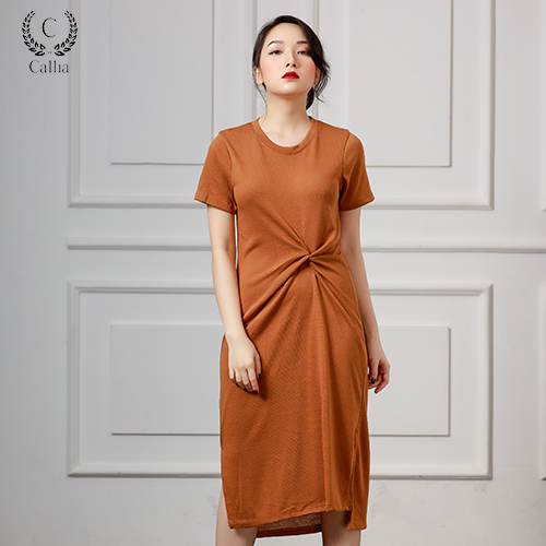 Đầm suông dài nữ Callia cổ tròn tay ngắn Knoti