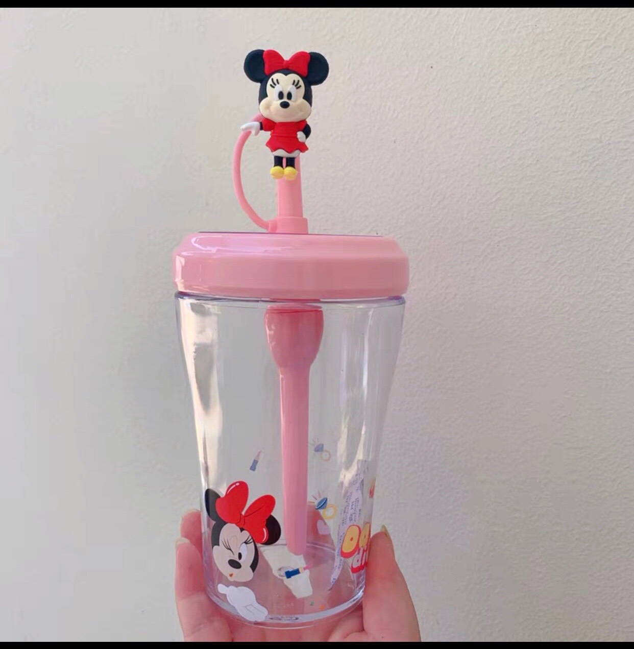 Ly ống hút có nắp kèm sticker 3D hình chuột Minnie siêu cưng cho bé gái - PDW20212-BM