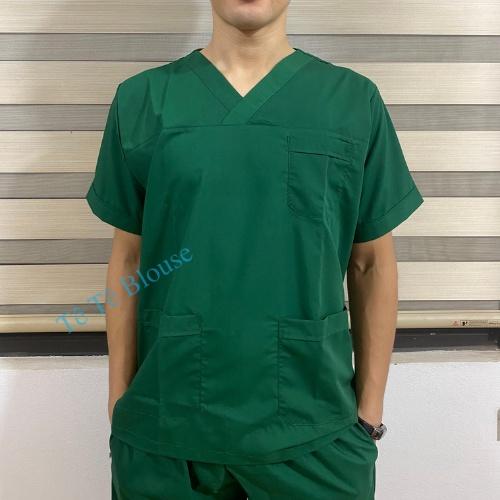 Bộ SCRUBS cổ tim phòng mổ, đồng phục phẫu thuật, Spa, phòng khám, màu XANH LÁ, vải LON mỏng và Thun co giãn cao cấp