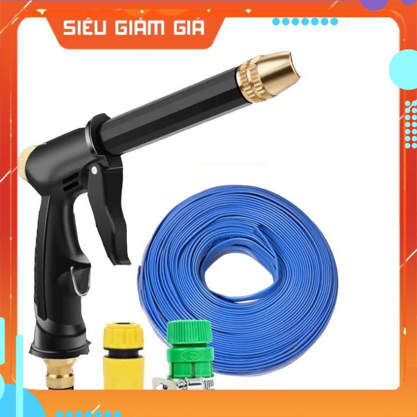 Bộ dây và vòi xịt rửa xe tưới cây tăng áp,vòi xịt rửa,vòi tưới cây 810-2621 (dây xanh dẹt- cút nối xanh)