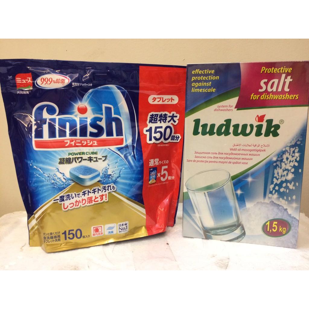 Combo Viên Rửa Bát Finish 150 Viên + Muối Làm Mềm Nước Ludwik
