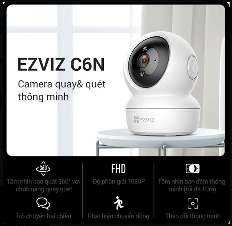 Camera Wi-fi EZVIZ C6N 2MP Trong Nhà, FHD 1080P, Quay Quét 360 Độ, Đàm Thoại Hai Chiều - Hàng Chính Hãng