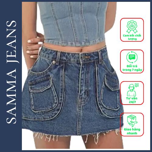 Quần short jean túi hộp SJS04 - Quần jean giả váy cá tính, Phong Cách Gợi Cảm Cho Nữ | Samma Jeans
